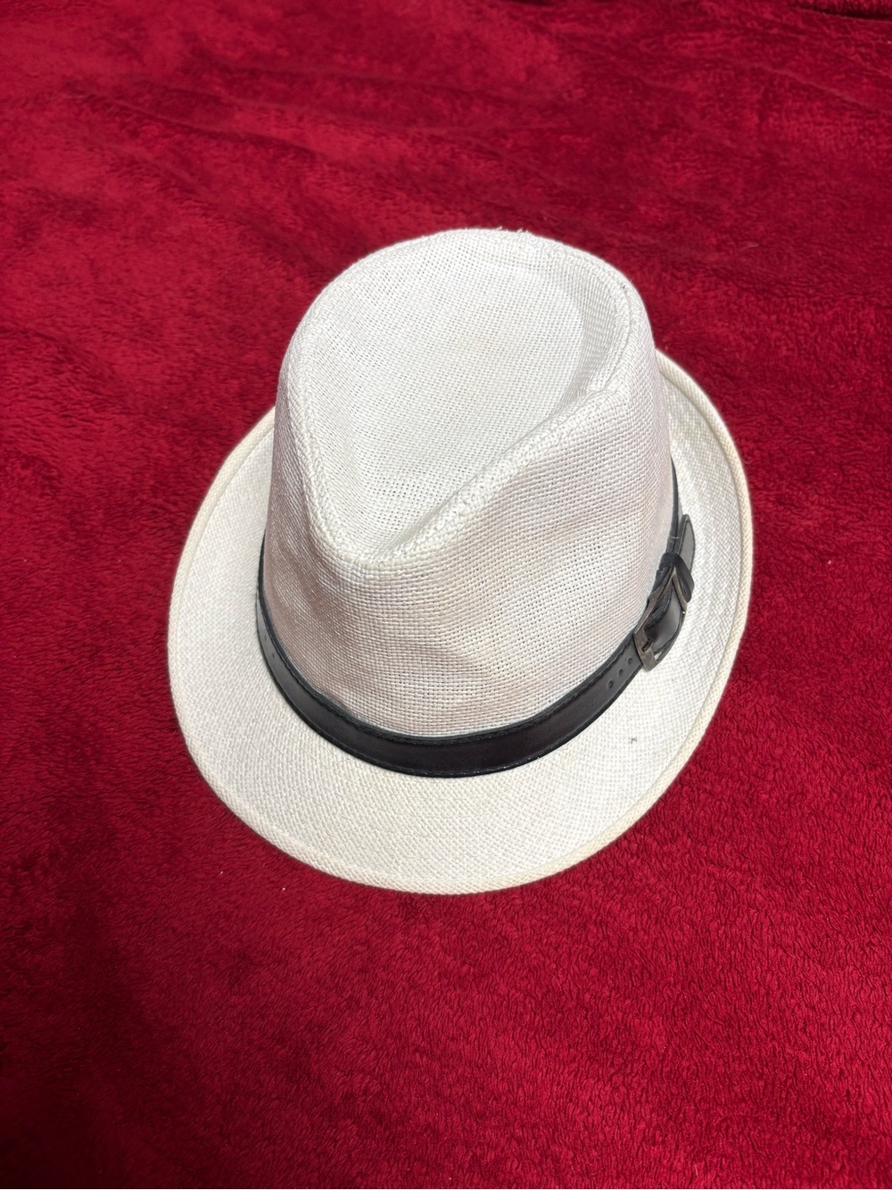 White Straw Fedora with Black Band